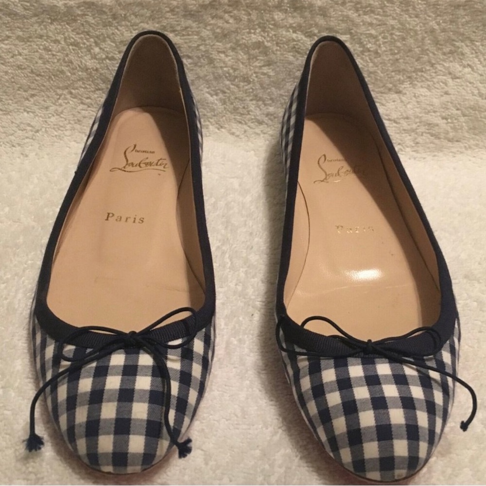 Christian Louboutin Sionetta Vichy Flat in Navy and White Gingham (37/ US 7)
